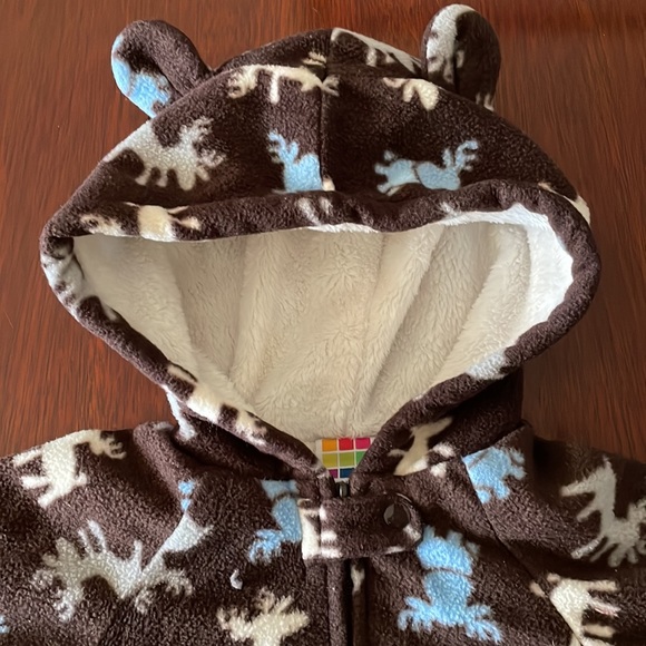 Winter Baby Sherpa Pram Bunting Suit Footed Pajama Bear Ears - Picture 4 of 6